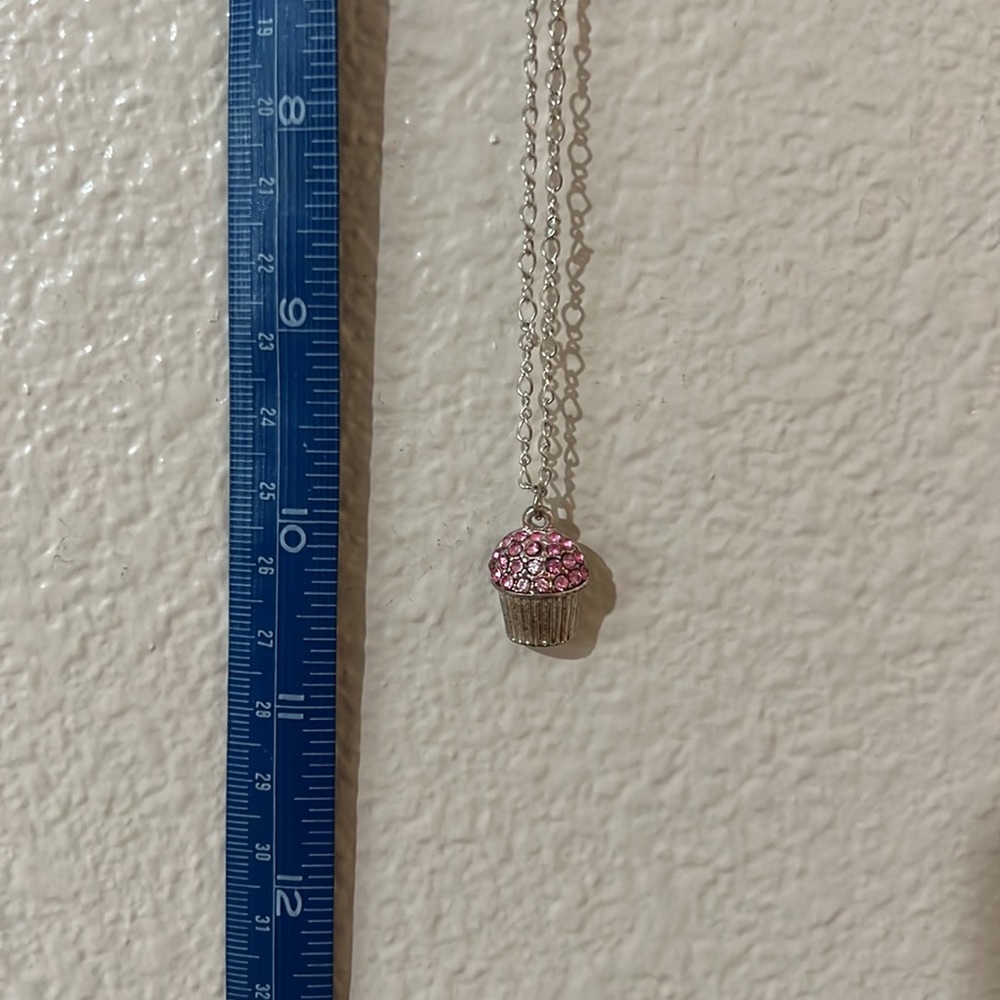 Pink Cubic Zirconia Cupcake Charm Pendant Necklace - Picture 5 of 5